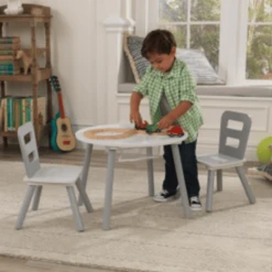 KidKraft® Mesa Redonda Con Dos Sillas Blanco / Gris -Productos Para Bebes kidkraft mesa redonda con dos sillas blanco gris a220357 3